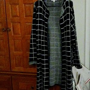 Notations Black Windowpane Long Cardigan, XL